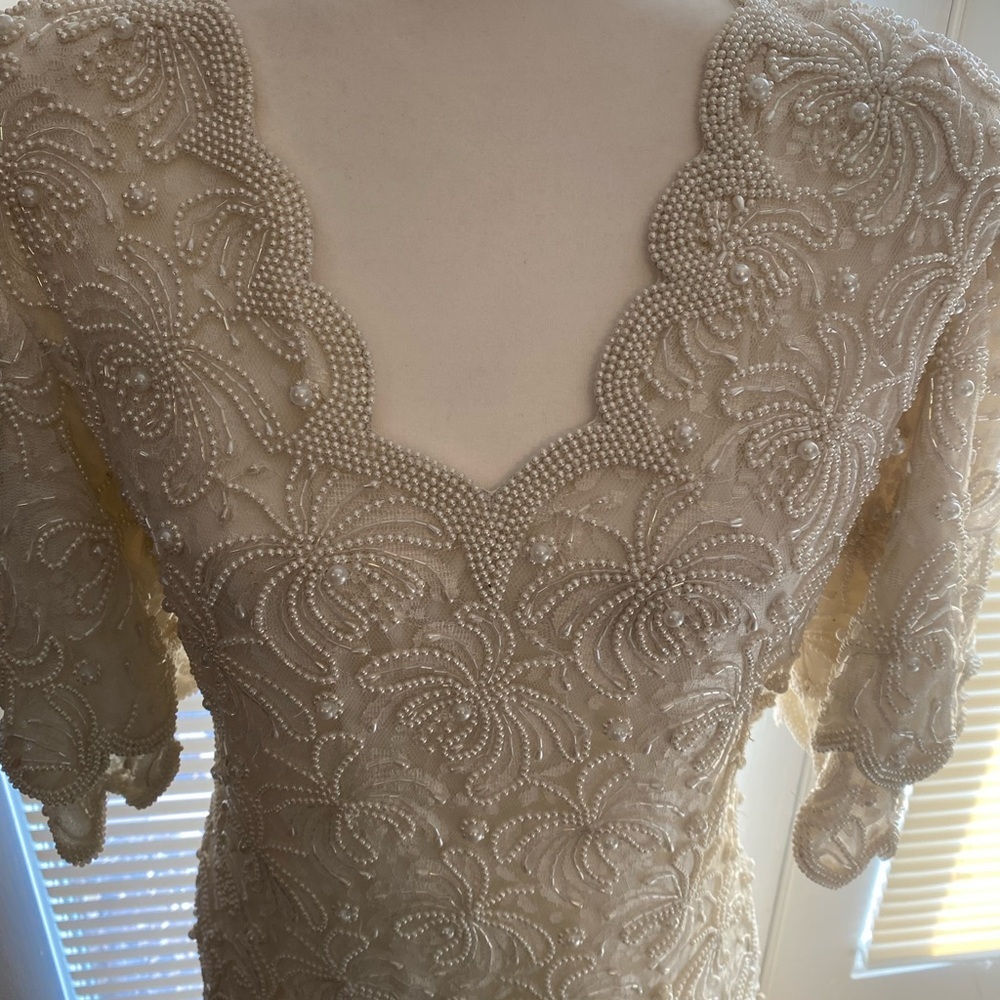 Vintage Laurence Kazar Beaded Wedding Dress - MEDIUM